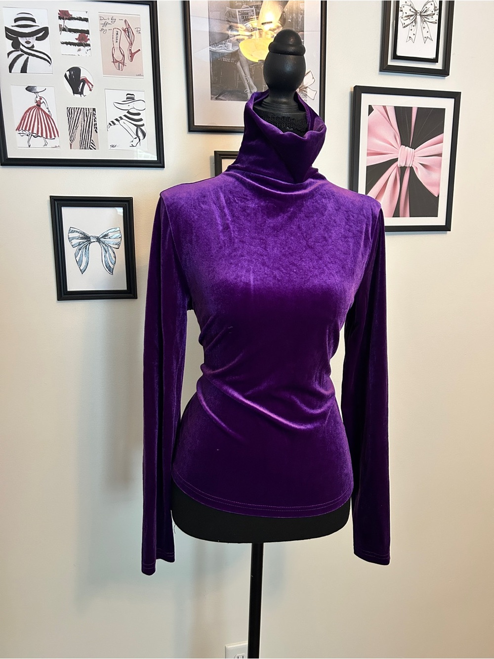 SHEIN Purple Velvet Turtleneck Long Sleeve Top